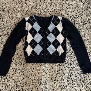 Brandy Melville Black and White Argyle Cardigan